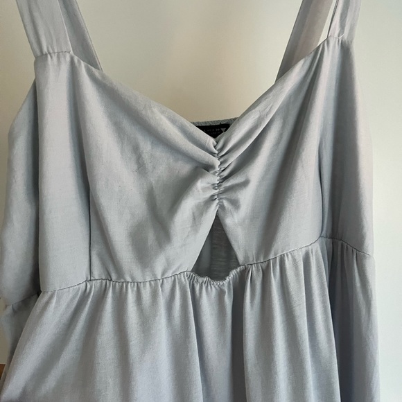 NWT - Zara Ice Blue Cotton Midi/ Maxi Dress with Cut Out and Flounce Hem sz L - Picture 8 of 10